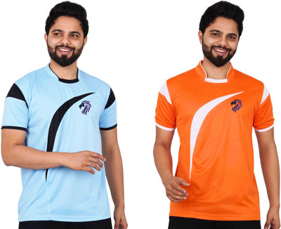La Milano Printed Men Round Neck Orange, Light Blue T-Shirt