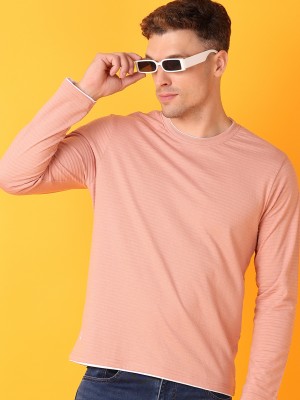 V-MART Solid Men Round Neck Pink T-Shirt