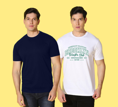 WOOSTRO Solid, Typography Men Round Neck Multicolor T-Shirt