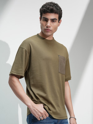 HIGHLANDER Solid Men Round Neck Green T-Shirt