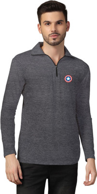 tfurnish Printed Men Polo Neck Grey T-Shirt