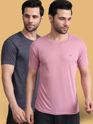 Bamboo Breeze Solid, Striped Men Round Neck Multicolor T-Shirt