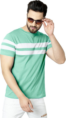 Diversify Striped Men Round Neck Light Green T-Shirt