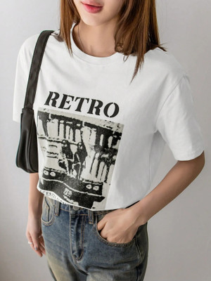ELBATROSS Printed Women Round Neck White T-Shirt