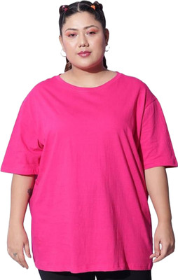 FUNDAY FASHION Solid Women Round Neck Pink T-Shirt