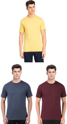 JOCKEY Solid Men Round Neck Yellow, Dark Blue, Maroon T-Shirt