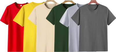 P collection Solid Men Crew Neck Green, Silver, Grey, Beige, Yellow, Red T-Shirt
