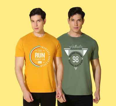 WOOSTRO Graphic Print Men Round Neck Green, Yellow T-Shirt