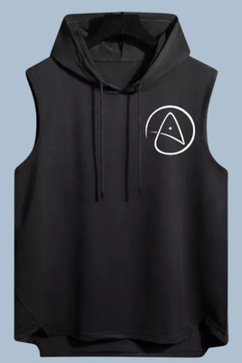 KUGDIT Solid Men Hooded Neck Black T-Shirt