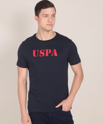 U.S. POLO ASSN. Typography Men Round Neck Blue T-Shirt