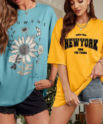 SILVANUS Printed Women Round Neck Multicolor T-Shirt