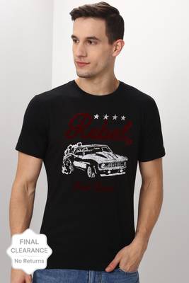 John Players Printed Men Round Neck Black T-Shirt