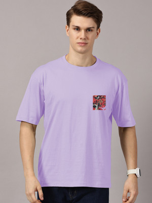 Leon Printed Men Round Neck Purple T-Shirt