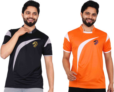 La Milano Printed Men Mandarin Collar Orange T-Shirt