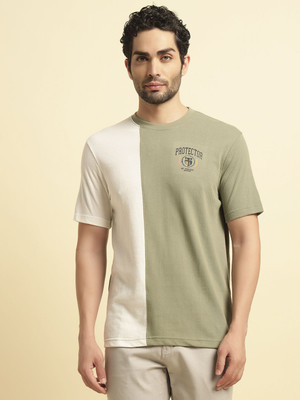 CANTABIL Colorblock Men Round Neck Light Green T-Shirt