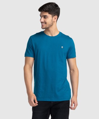 BEING HUMAN Solid Men Round Neck Blue T-Shirt