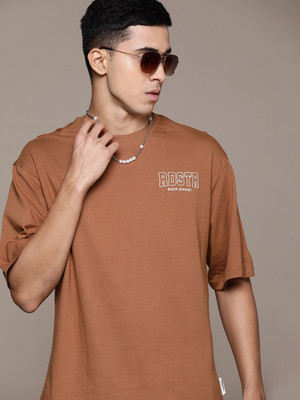 Roadster Printed Men Round Neck Brown T-Shirt