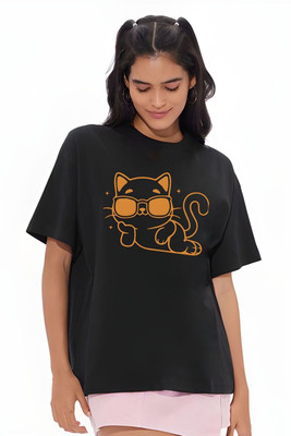 Moda Rapido Graphic Print Women Round Neck Black T-Shirt