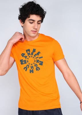 BEING HUMAN Printed Men Crew Neck Orange T-Shirt