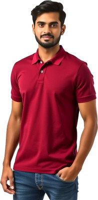 MOJILO Solid Men Polo Neck Red T-Shirt