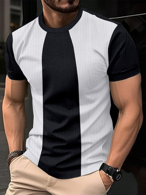 AKSHILU ENTERPRISE Self Design, Colorblock Men Round Neck Black T-Shirt