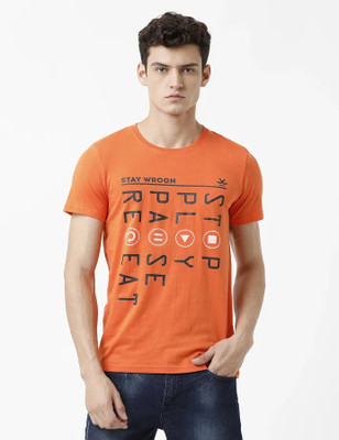 WROGN Printed, Typography Men Round Neck Orange T-Shirt