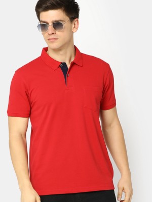 V-MART Solid Men Polo Neck Maroon T-Shirt