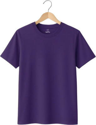 HypeDrip Solid Men Round Neck Purple T-Shirt