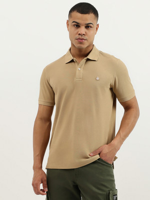 United Colors of Benetton Solid Men Polo Neck Beige T-Shirt