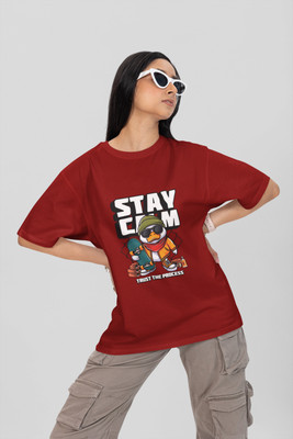 Stylewill Graphic Print Women Round Neck Maroon T-Shirt