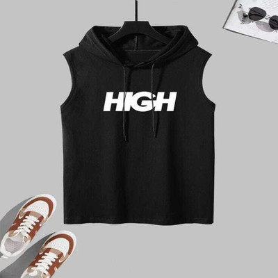 Cliffix Printed Men Hooded Neck Black T-Shirt