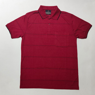 Coldplay Striped Men Polo Neck Maroon T-Shirt