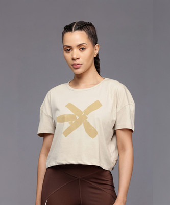 HRX by Hrithik Roshan Printed Women Round Neck Beige T-Shirt