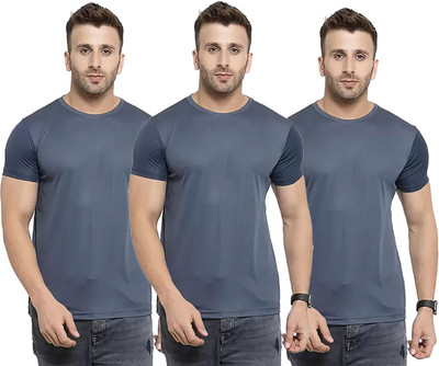 RIVAAZ Collections Solid Men Round Neck Grey T-Shirt