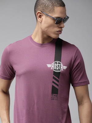 Roadster Graphic Print Men Polo Neck Purple T-Shirt