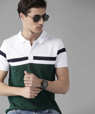 Roadster Colorblock Men Polo Neck Green T-Shirt