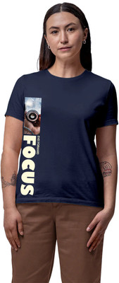 Fighterhero Printed Women Round Neck Navy Blue T-Shirt