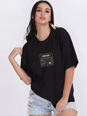 Moda Rapido Printed Women Round Neck Black T-Shirt