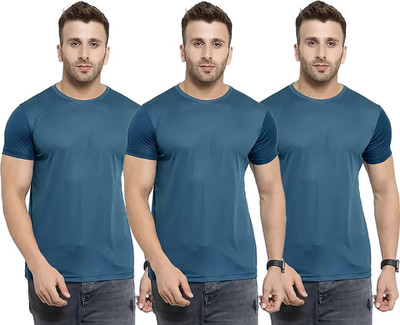 RIVAAZ Collections Solid Men Round Neck Blue T-Shirt