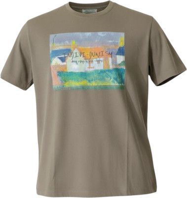 GALAX Printed Men Round Neck Brown T-Shirt