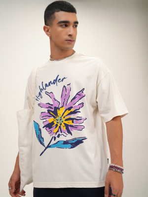 HIGHLANDER Printed Men Round Neck White T-Shirt