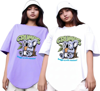 RS FASHION Printed Women Round Neck Purple, White T-Shirt