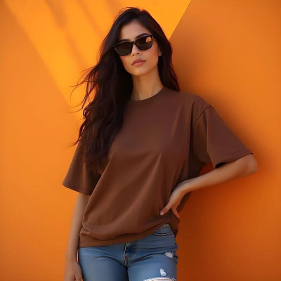 Knite wolf Solid Women Round Neck Brown T-Shirt