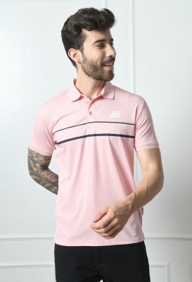 Arbour Printed Men Polo Neck Pink T-Shirt