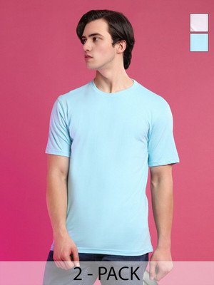 Moda Rapido Solid Men Round Neck Blue, White T-Shirt