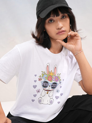 Tokyo Talkies Printed Women Round Neck White T-Shirt