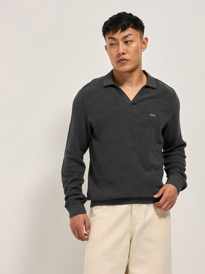 THE BEAR HOUSE Solid Men Polo Neck Grey T-Shirt