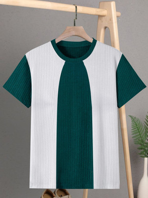 TANNU FAB Self Design Men Boat Neck Green T-Shirt