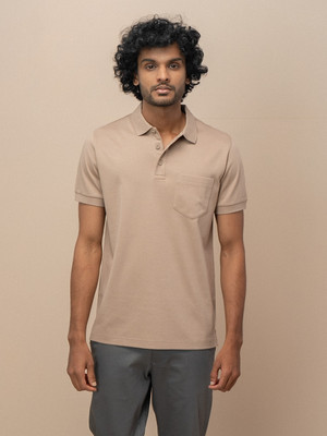 Unibro Solid Men Polo Neck Beige T-Shirt