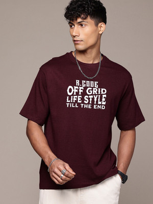 R.Code by The Roadster Life Co. Printed Men Round Neck Maroon T-Shirt